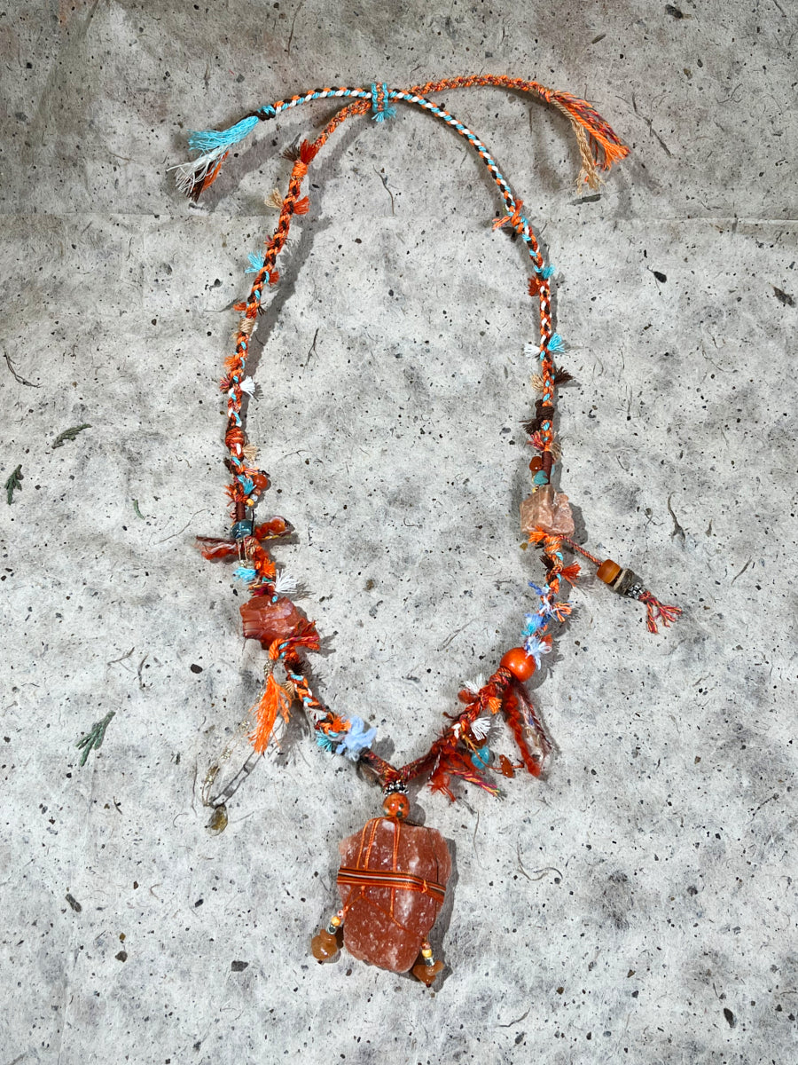 Orange Halite Crystal and Citrine Tibetan Necklace – Solar Energy, Vitality and Spiritual Warmth