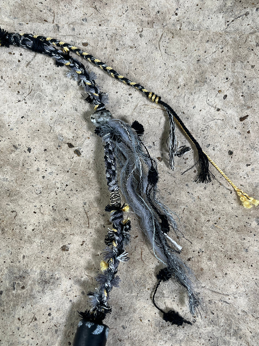 Raw Black Quartz Braided Tassel Necklace