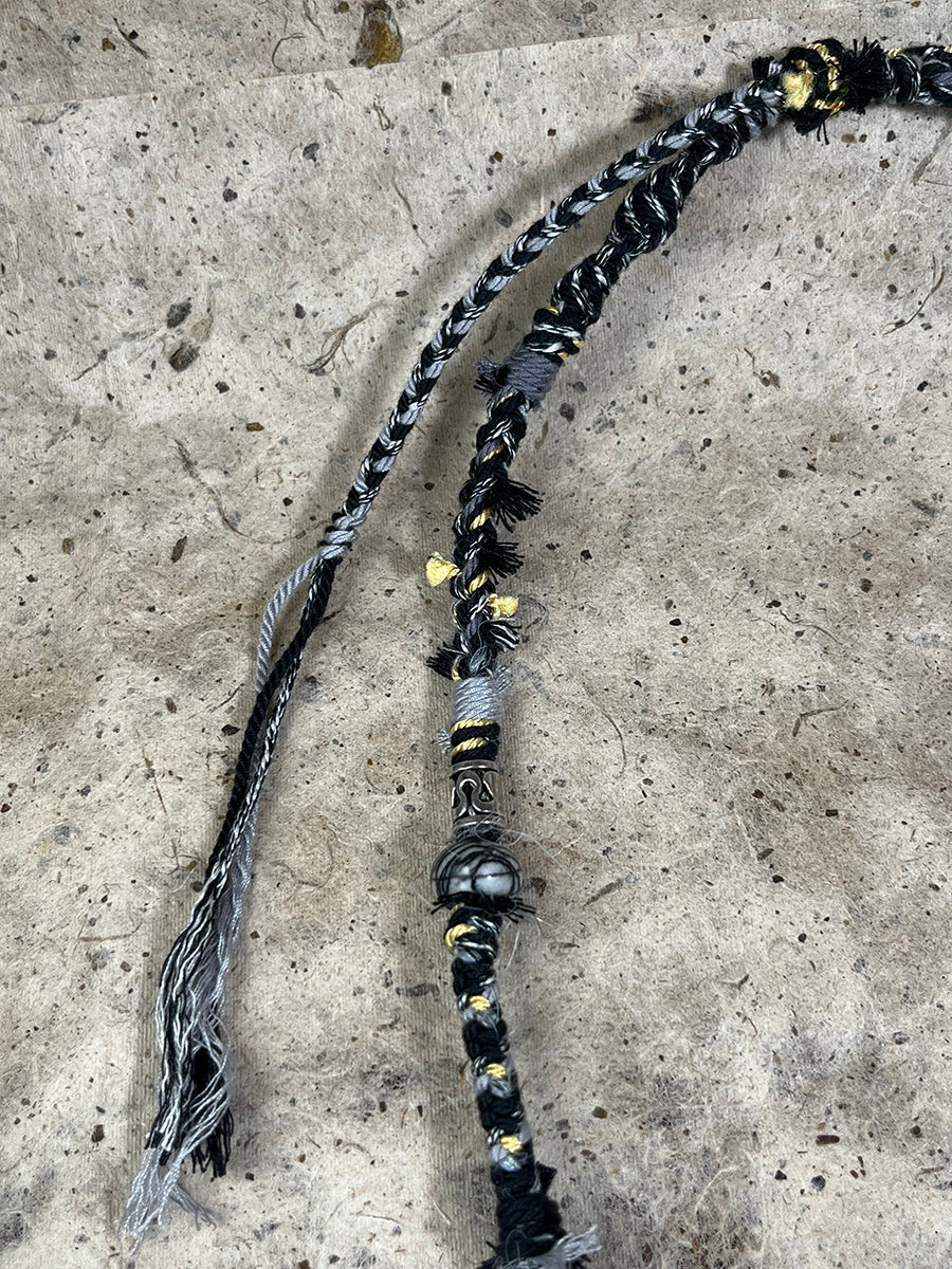Raw Black Quartz Braided Tassel Necklace