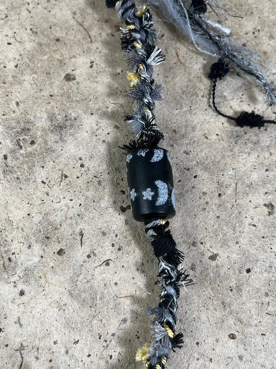Raw Black Quartz Braided Tassel Necklace