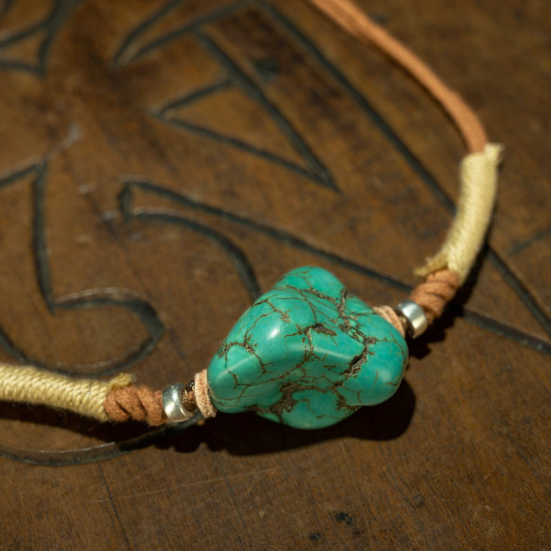Qing Dynasty Tibetan Natural Turquoise Freeform Pendant Necklace – Deep Color, Museum Grade