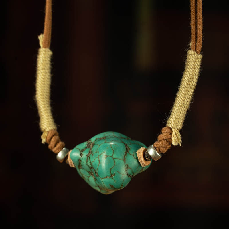 Qing Dynasty Tibetan Natural Turquoise Freeform Pendant Necklace – Deep Color, Museum Grade
