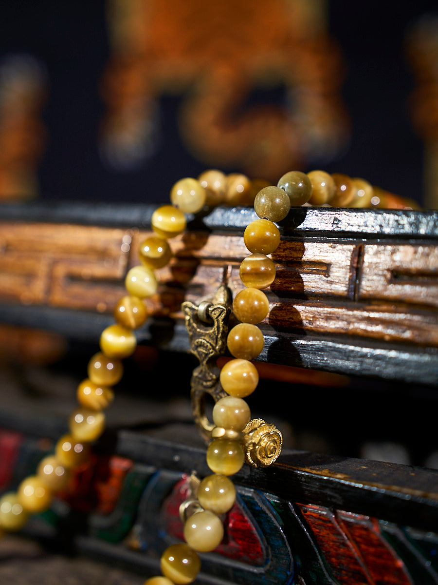 Tibetan Wealth Tiger Eye & Amber Necklace