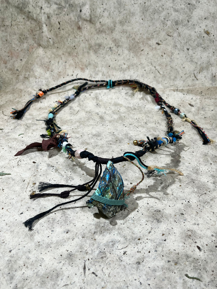 Labradorite Raw Stone Tibetan Necklace – Mystic Light and Spiritual Awakening