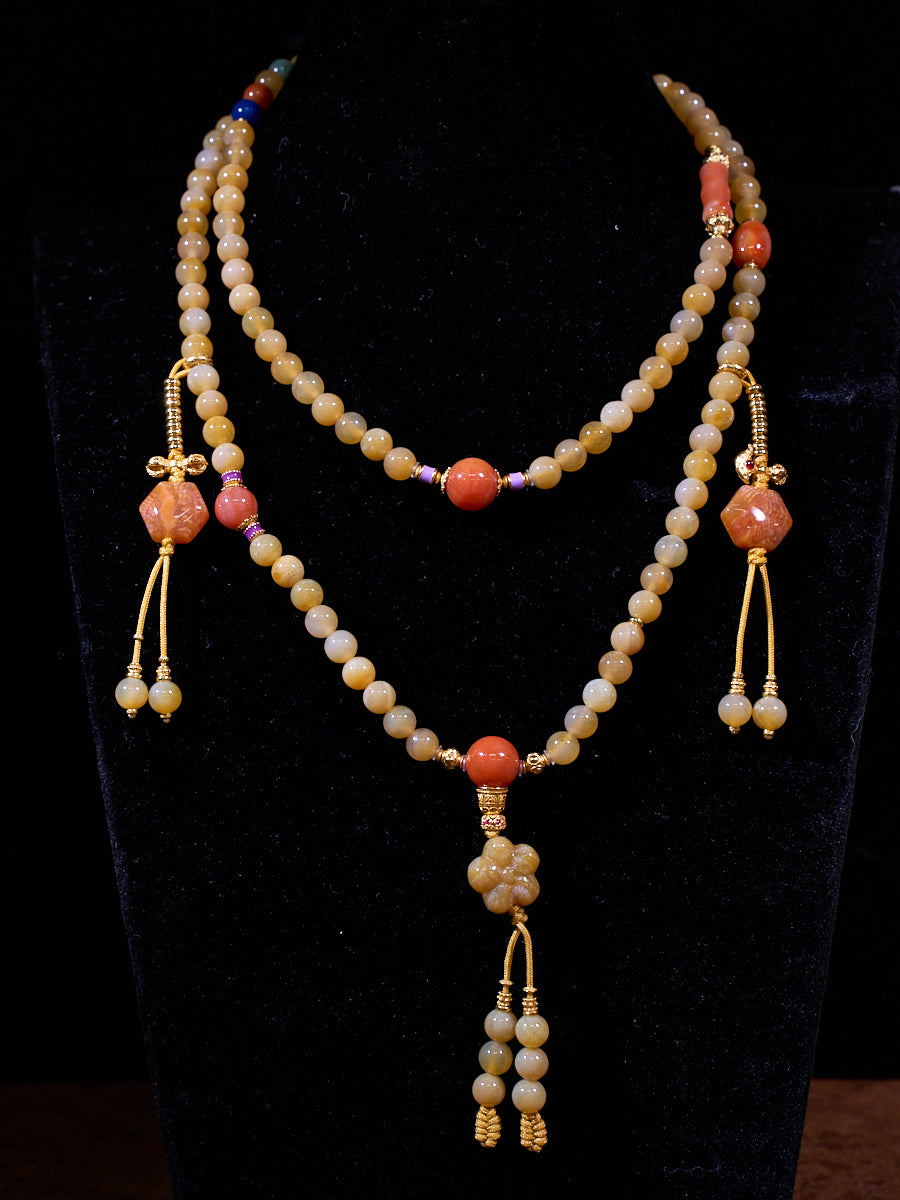 Warm Ivory Blessing Agatized Corale Prayer Necklace