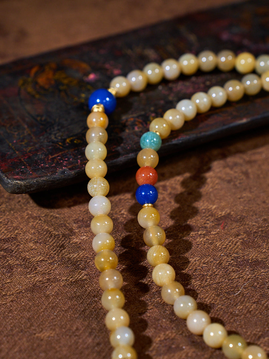 Warm Ivory Blessing Agatized Corale Prayer Necklace
