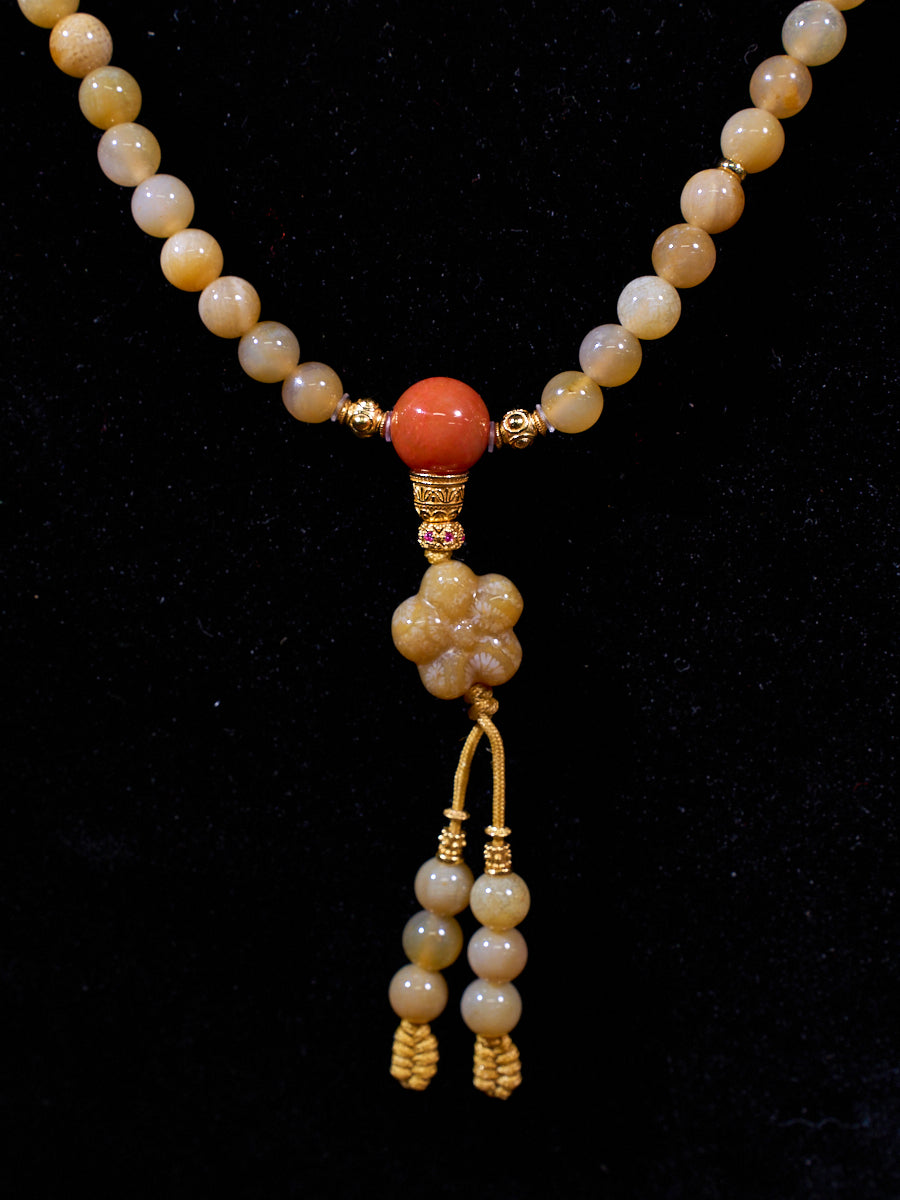 Warm Ivory Blessing Agatized Corale Prayer Necklace