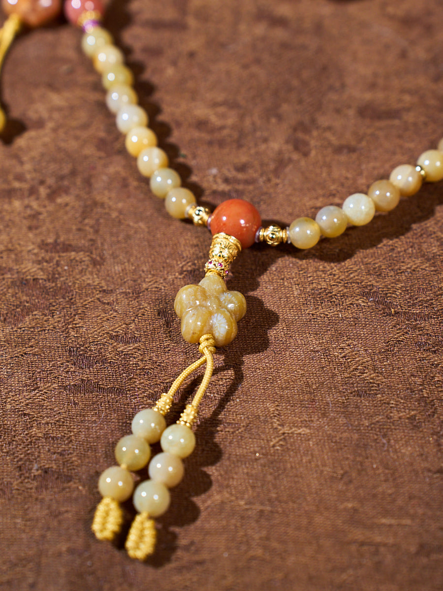 Warm Ivory Blessing Agatized Corale Prayer Necklace