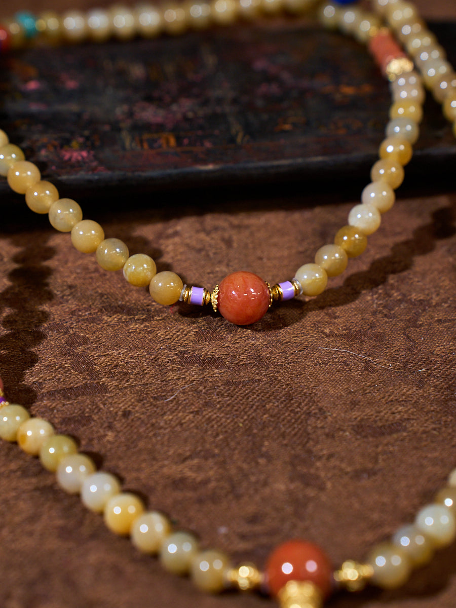Warm Ivory Blessing Agatized Corale Prayer Necklace