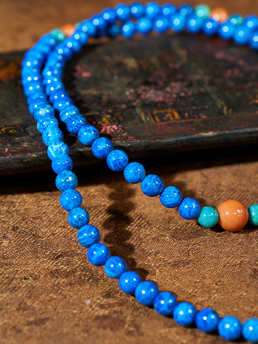 True North Blue Agatized Corale Mala Necklace