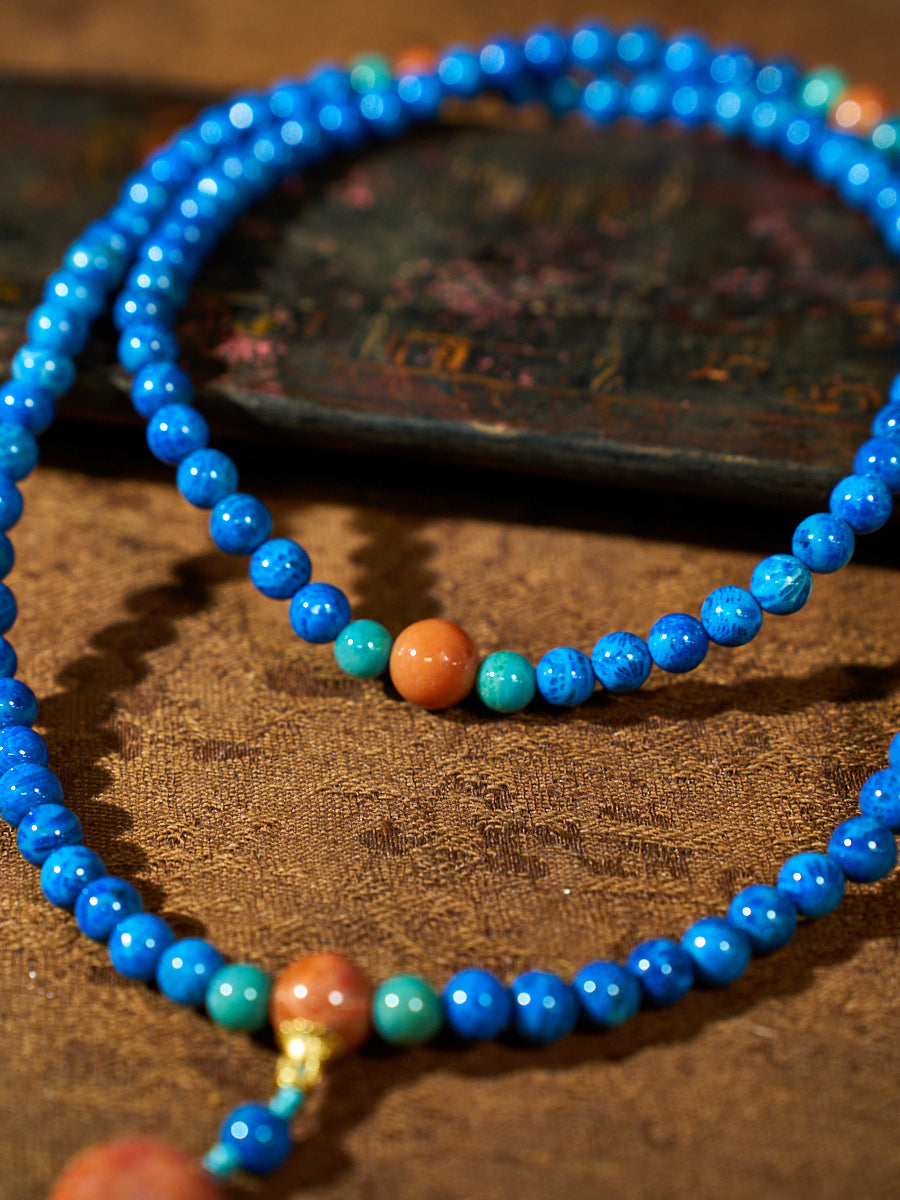 True North Blue Agatized Corale Mala Necklace
