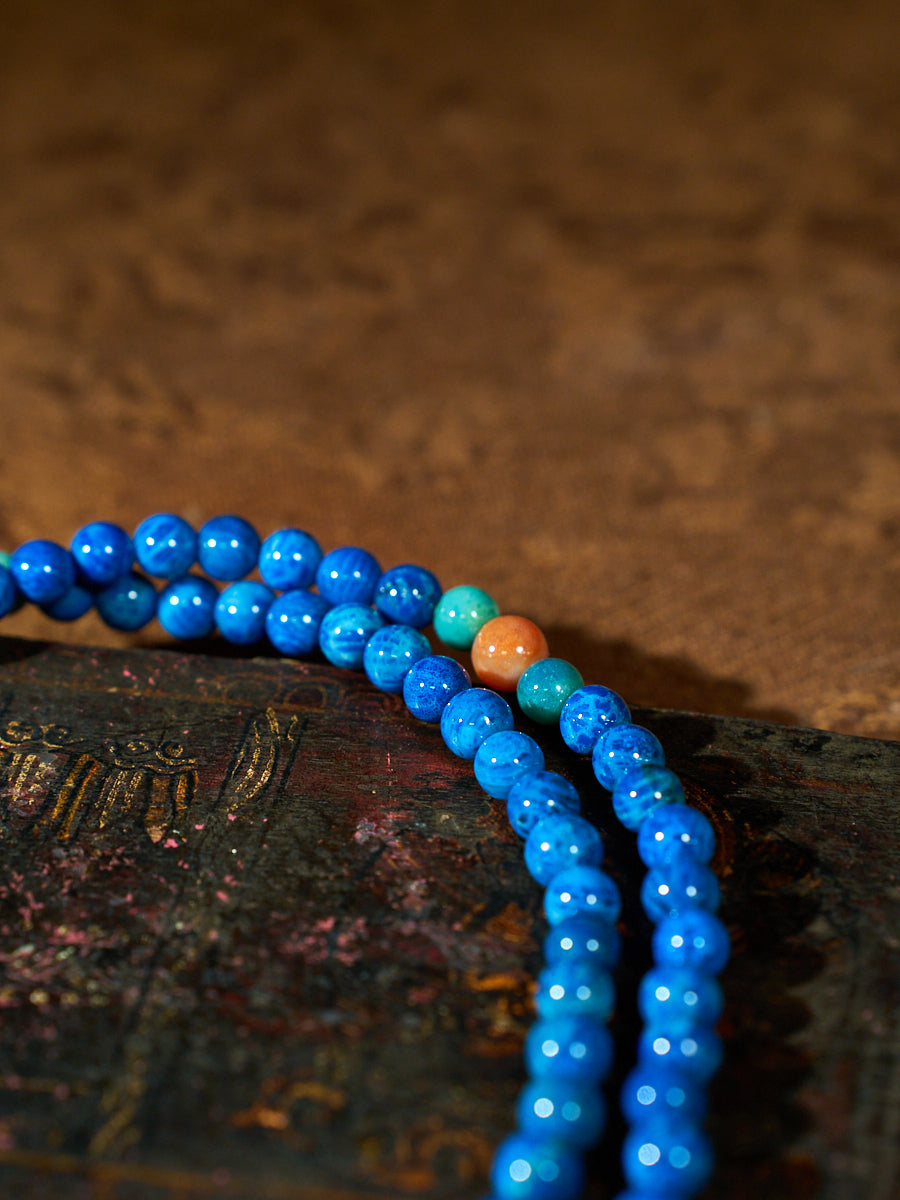 True North Blue Agatized Corale Mala Necklace