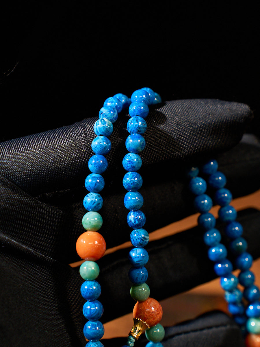 True North Blue Agatized Corale Mala Necklace