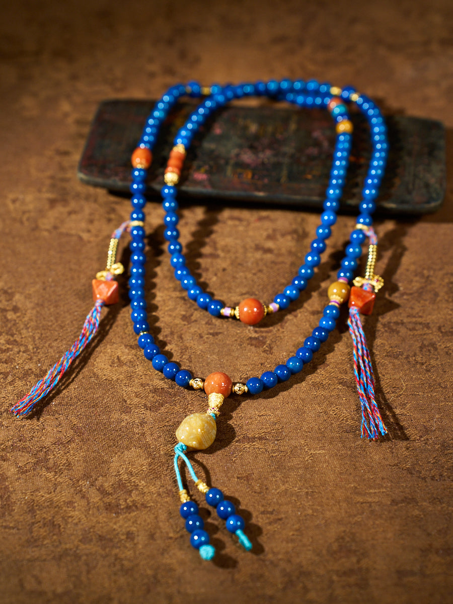 Agatized Corale Azure Rhythm Mala Necklace
