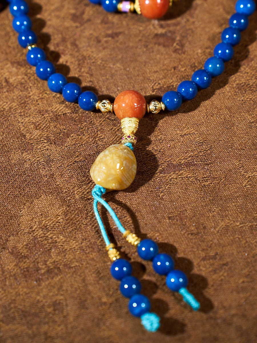 Agatized Corale Azure Rhythm Mala Necklace