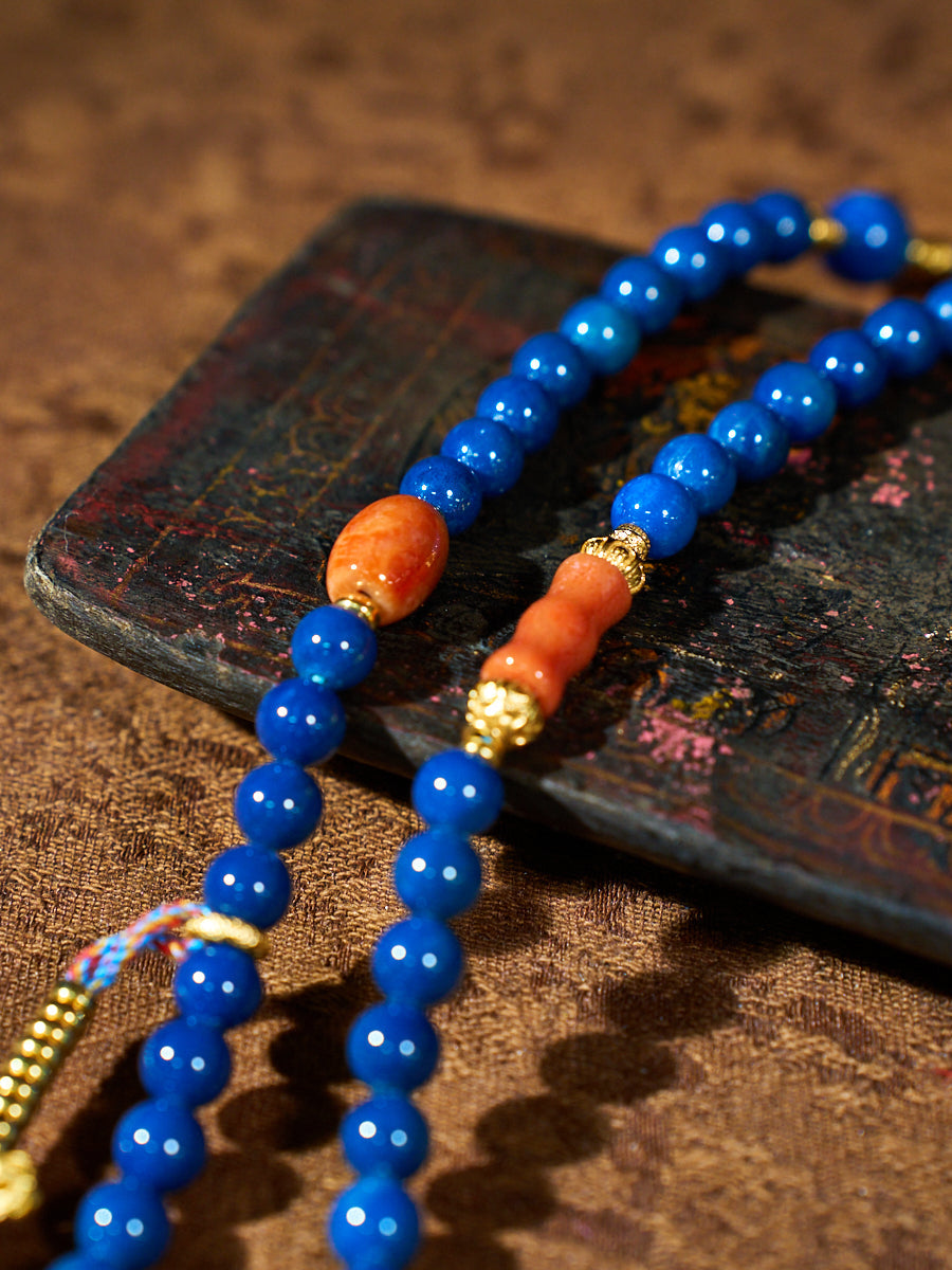 Agatized Corale Azure Rhythm Mala Necklace