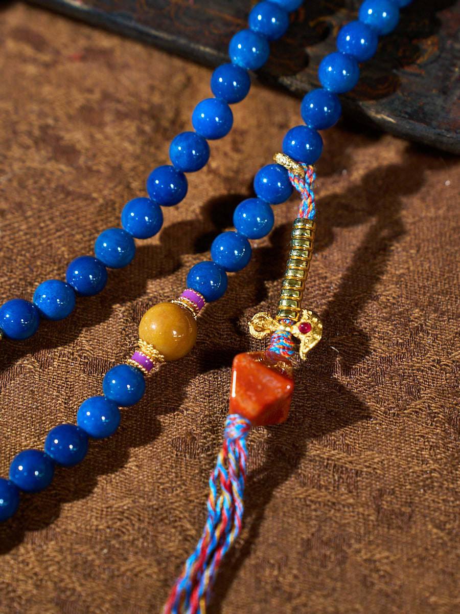 Agatized Corale Azure Rhythm Mala Necklace