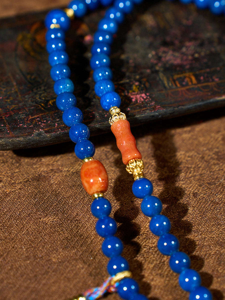 Agatized Corale Azure Rhythm Mala Necklace