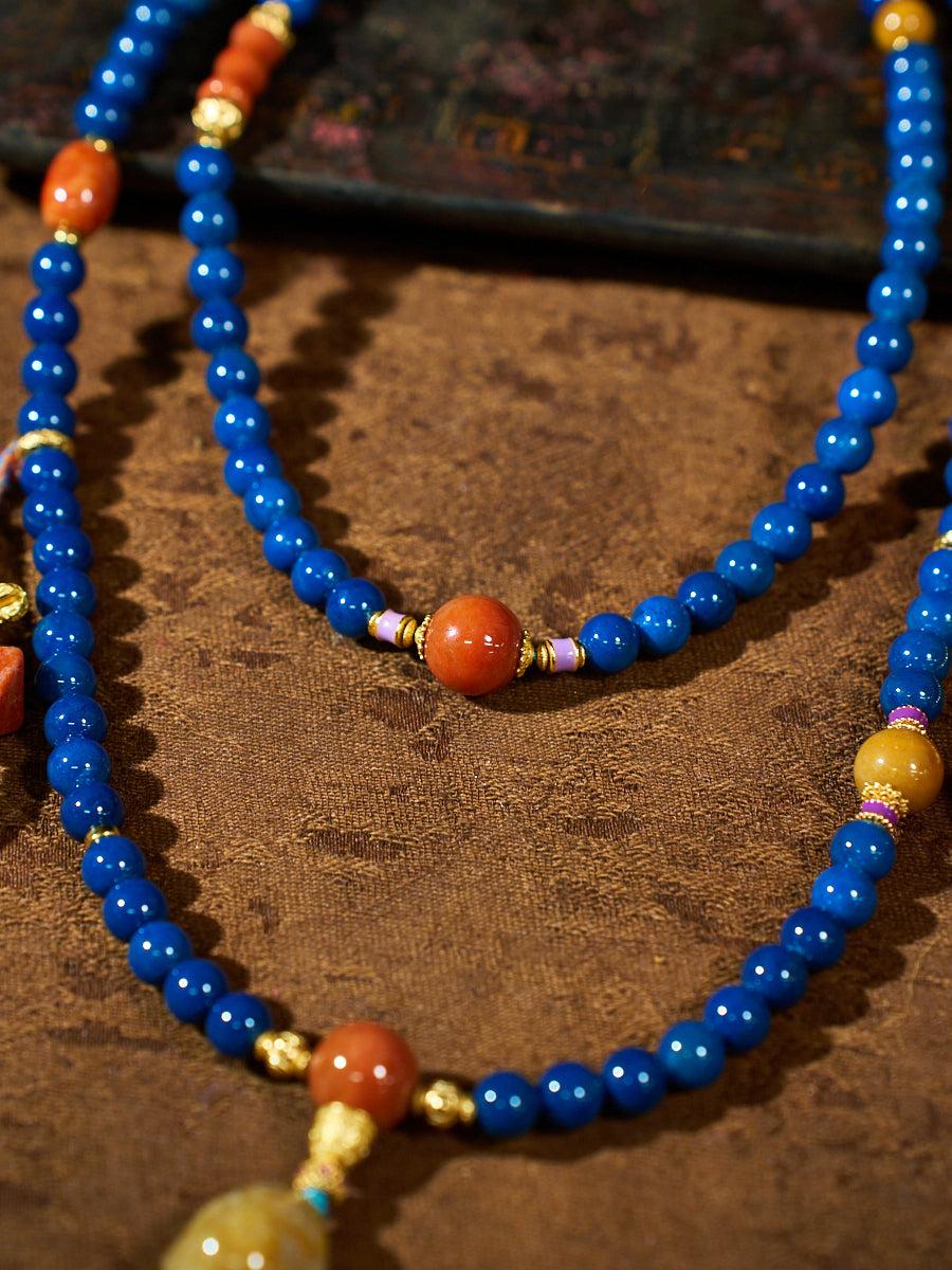 Agatized Corale Azure Rhythm Mala Necklace