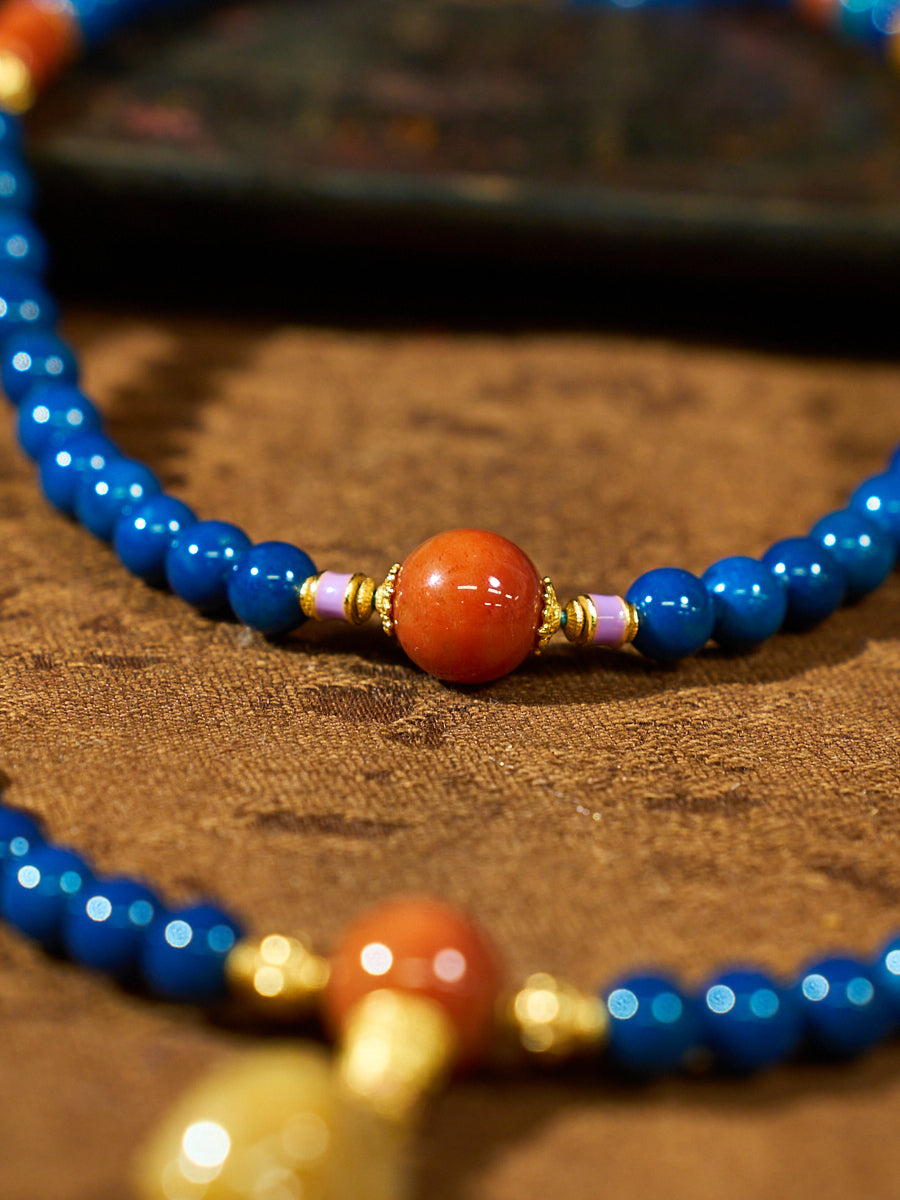 Agatized Corale Azure Rhythm Mala Necklace