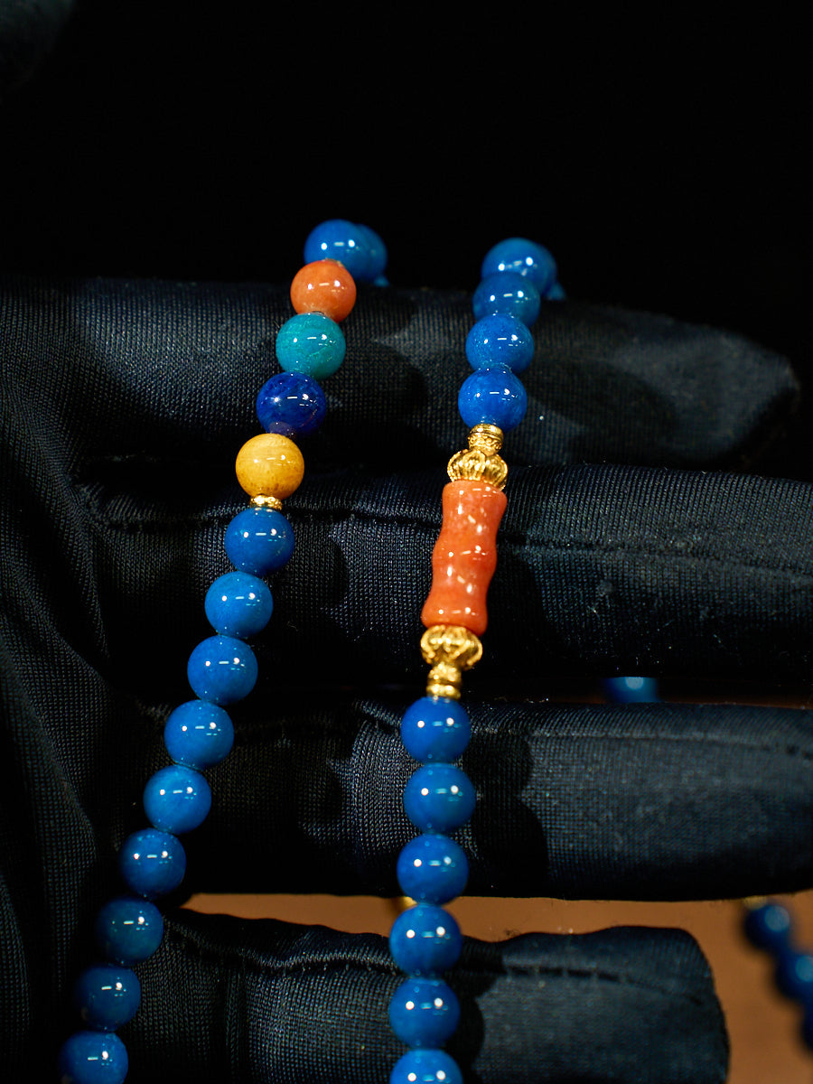 Agatized Corale Azure Rhythm Mala Necklace