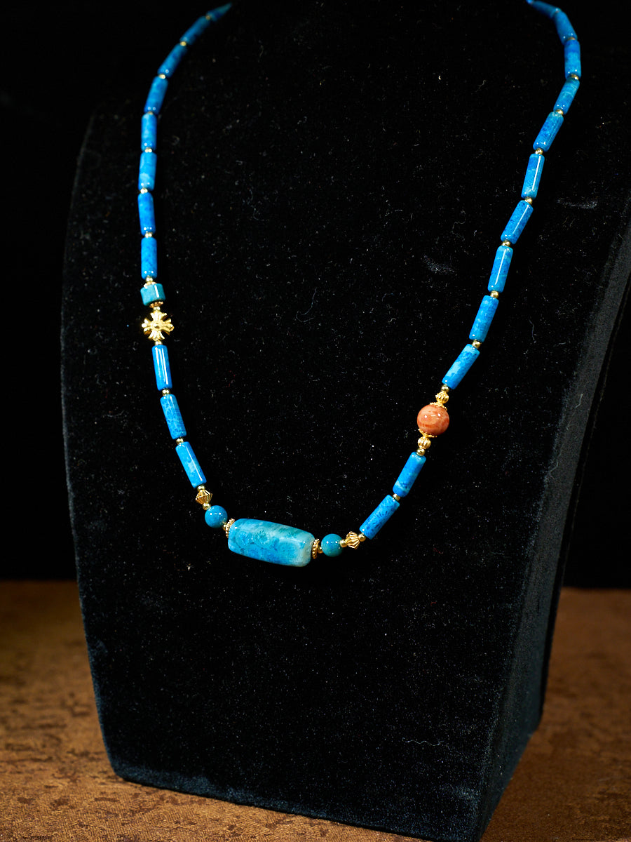 Cerulean Rhythm Agatized Corale Necklace