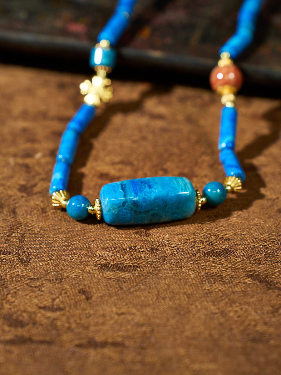 Cerulean Rhythm Agatized Corale Necklace