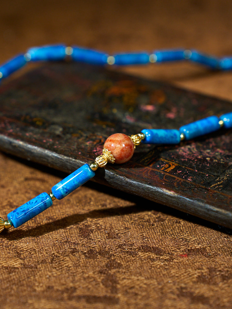 Cerulean Rhythm Agatized Corale Necklace