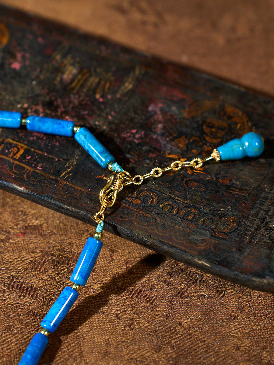 Cerulean Rhythm Agatized Corale Necklace