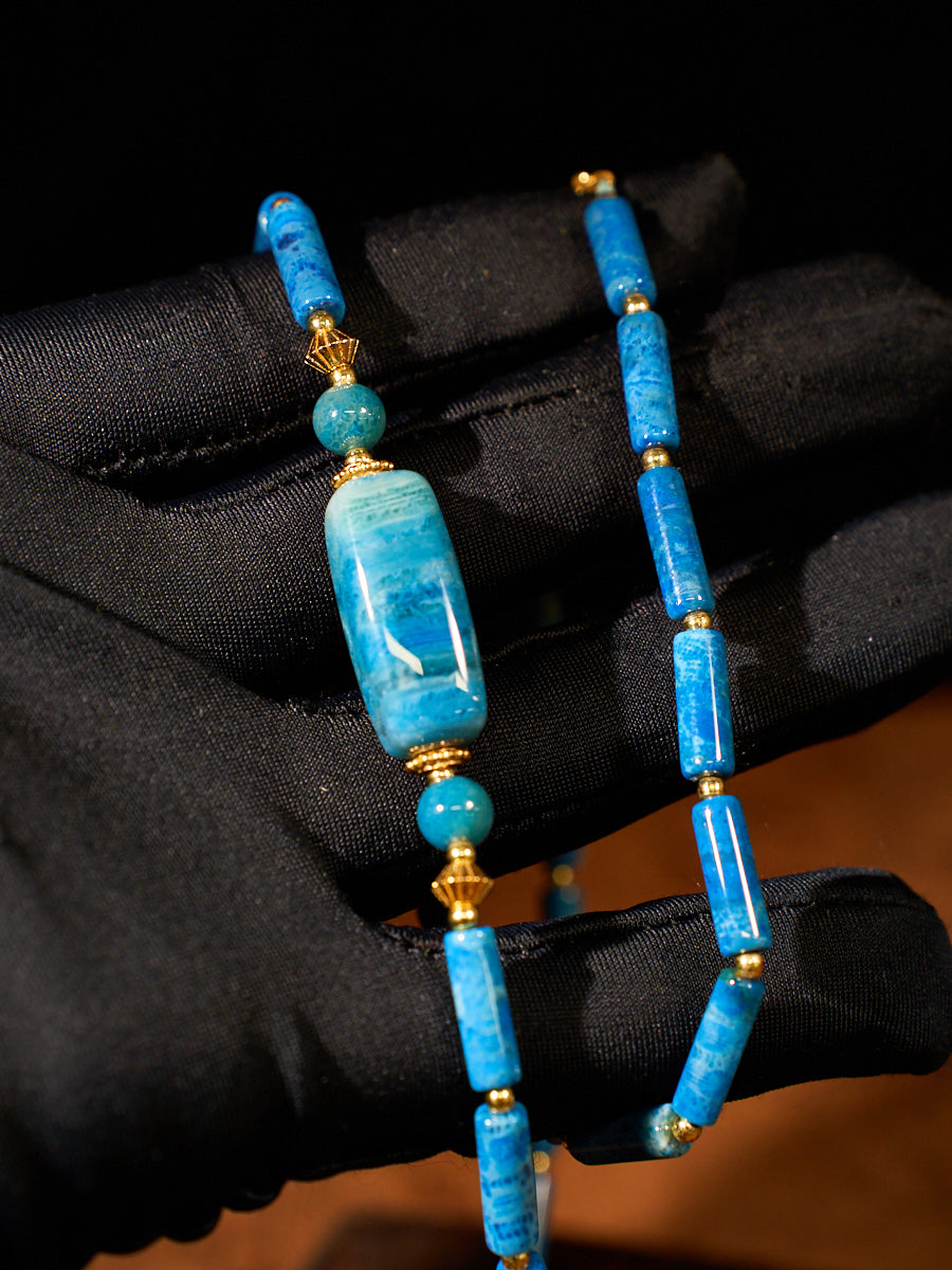 Cerulean Rhythm Agatized Corale Necklace