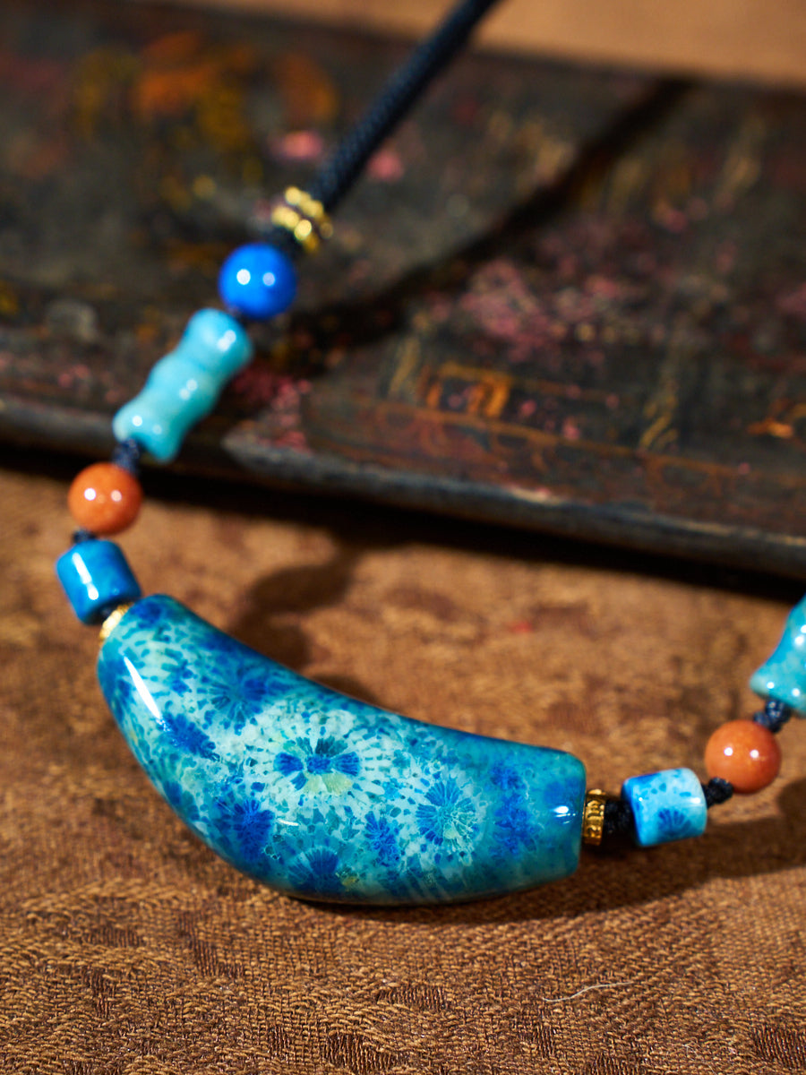 Lapis Quiet · Arc Agatized Corale Necklace