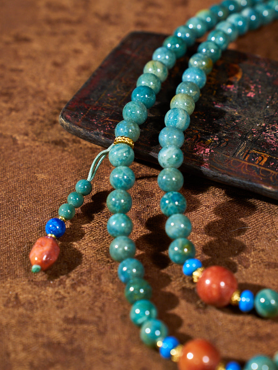 Agatized Corale Verdant Healing Mala Necklace