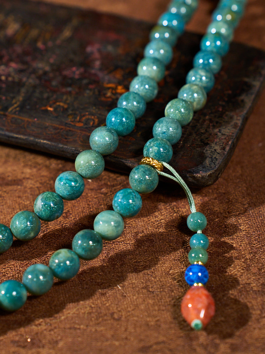 Agatized Corale Verdant Healing Mala Necklace