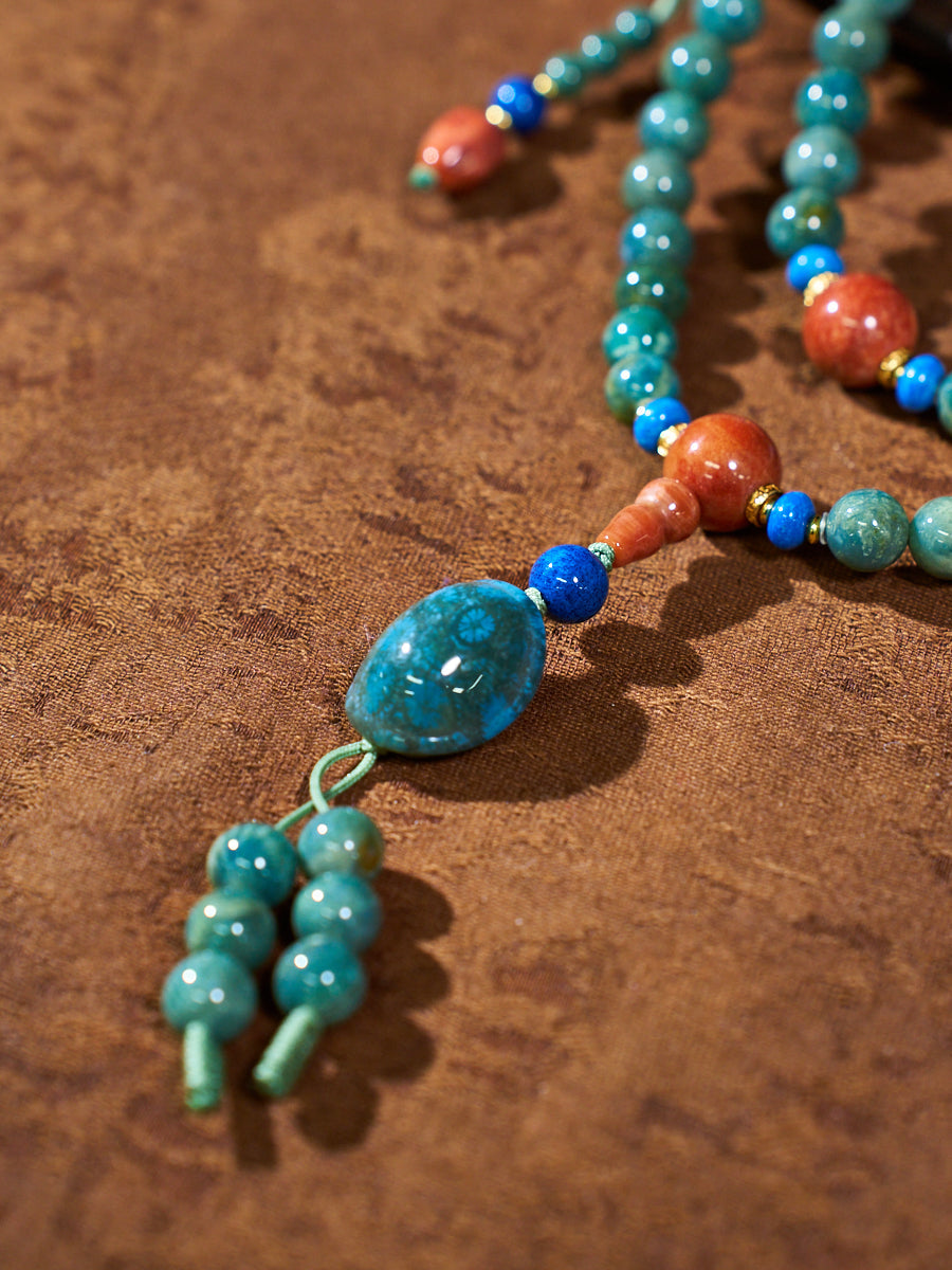 Agatized Corale Verdant Healing Mala Necklace