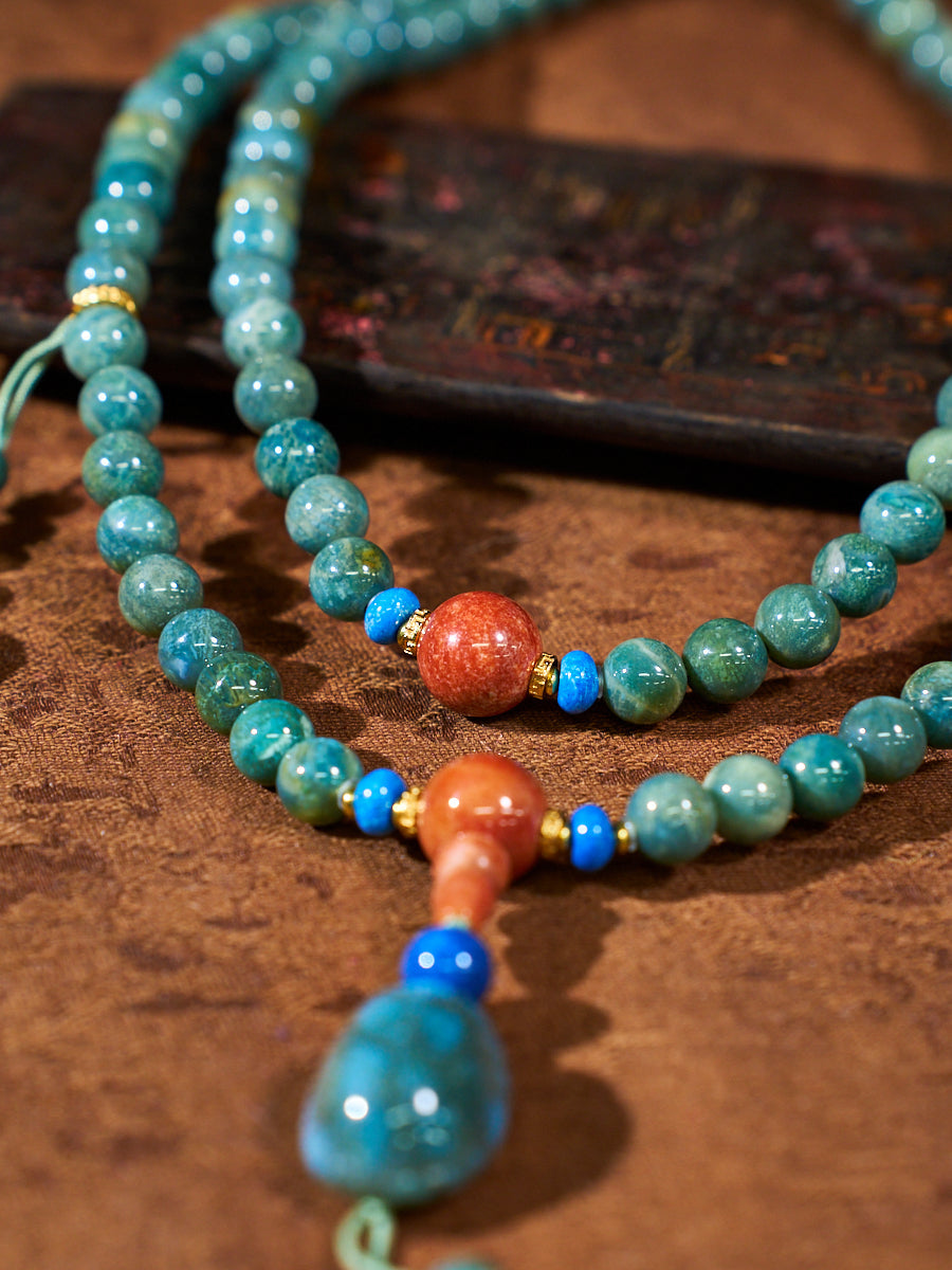 Agatized Corale Verdant Healing Mala Necklace
