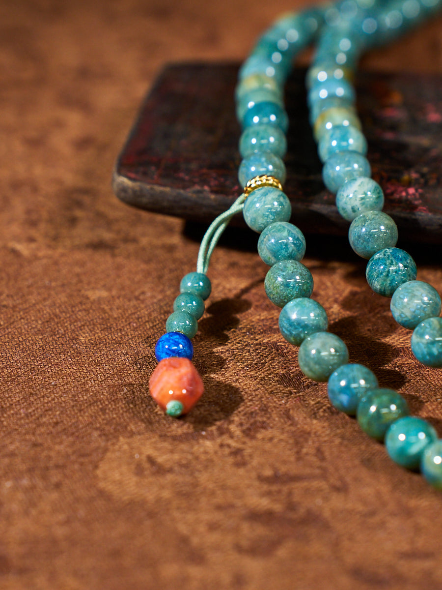 Agatized Corale Verdant Healing Mala Necklace