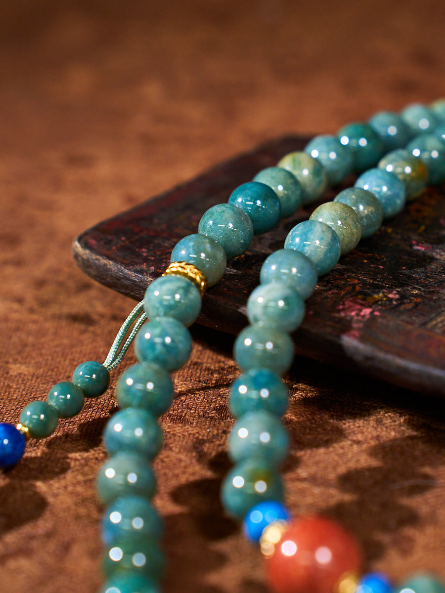 Agatized Corale Verdant Healing Mala Necklace