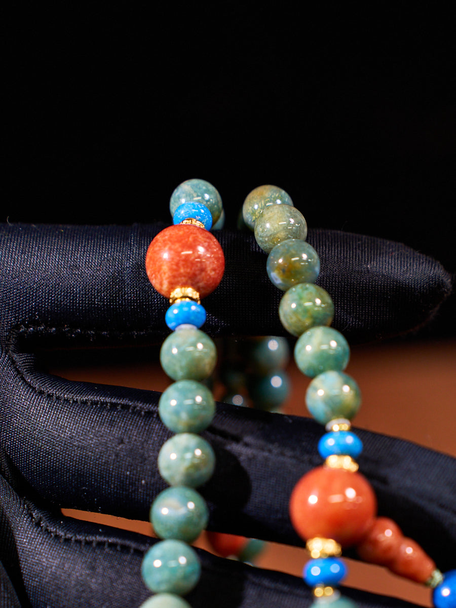 Agatized Corale Verdant Healing Mala Necklace
