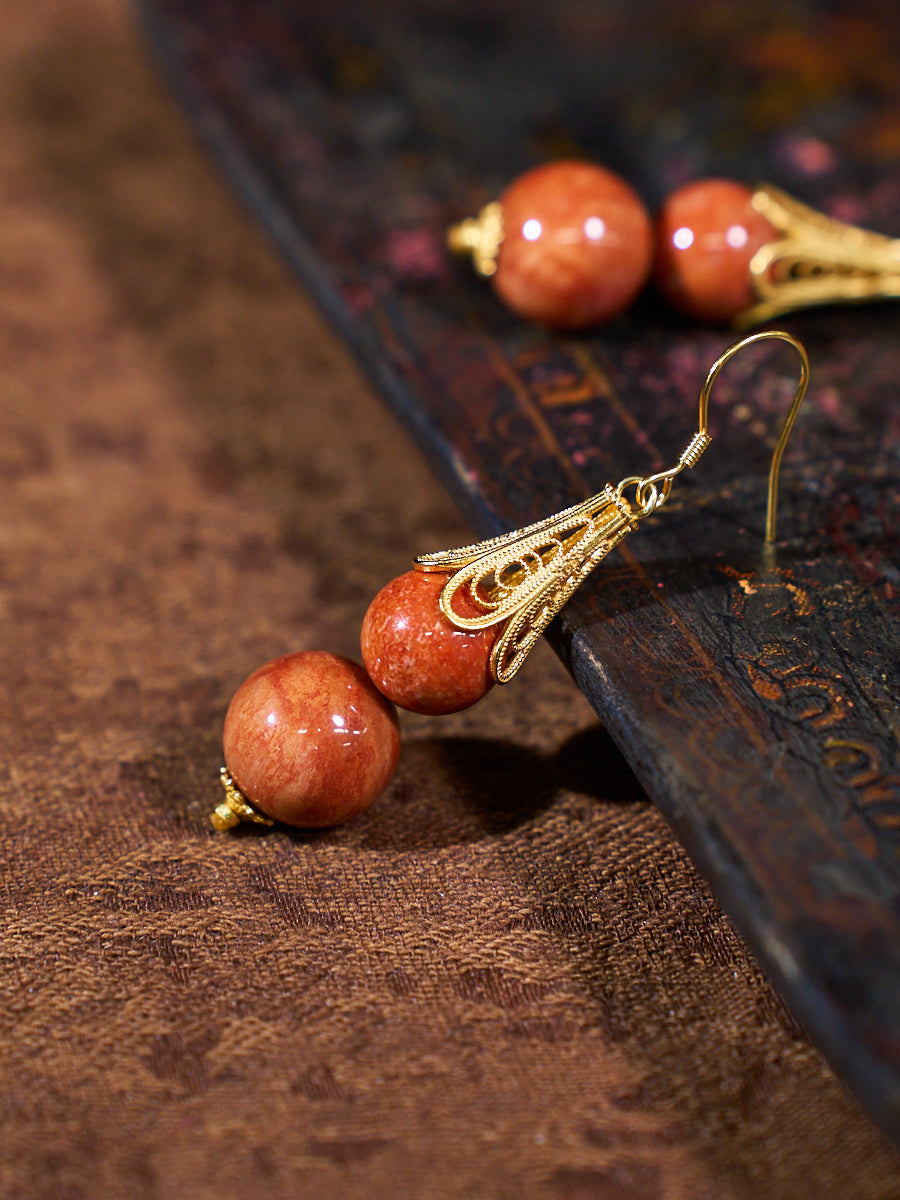 Ember Poise Agatized Corale Drop Earrings