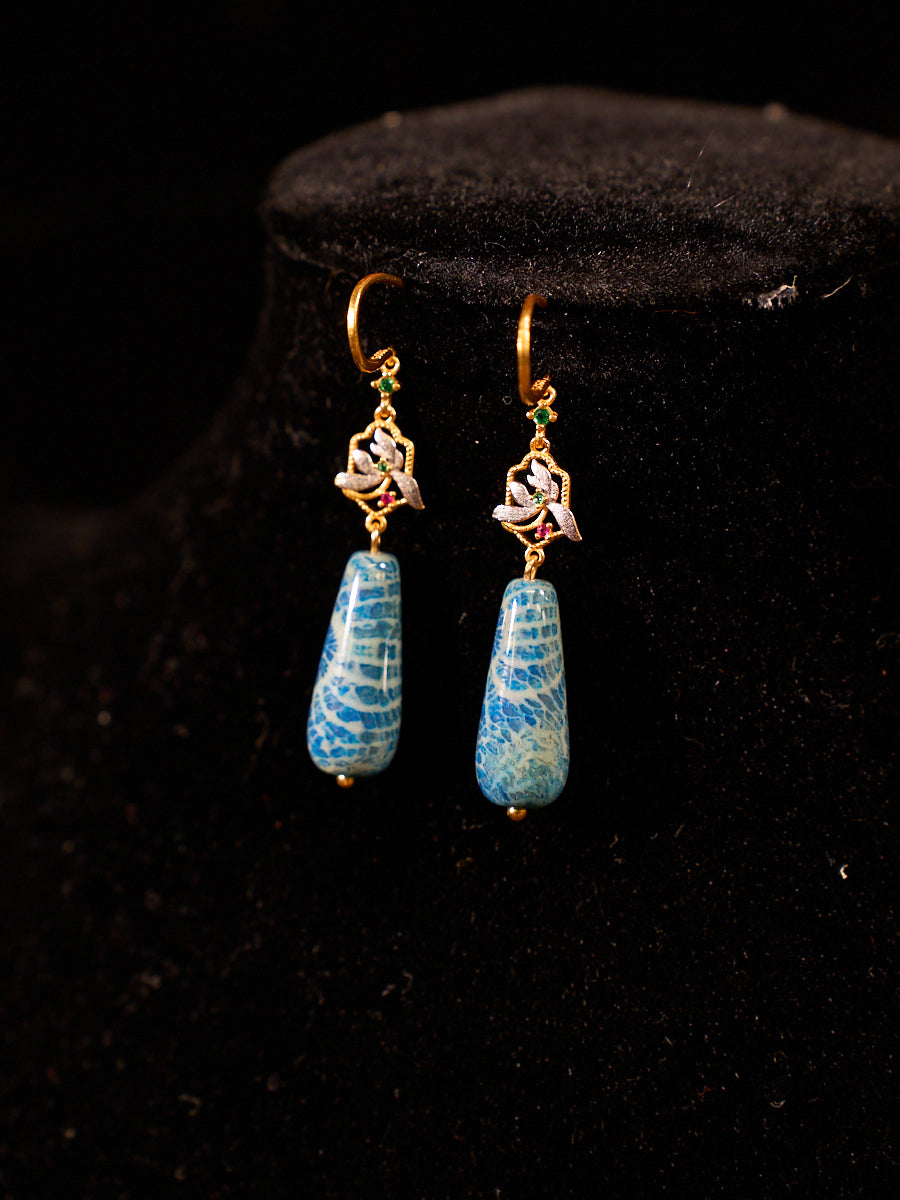 Azure Bloom Agatized Corale Drop Earrings