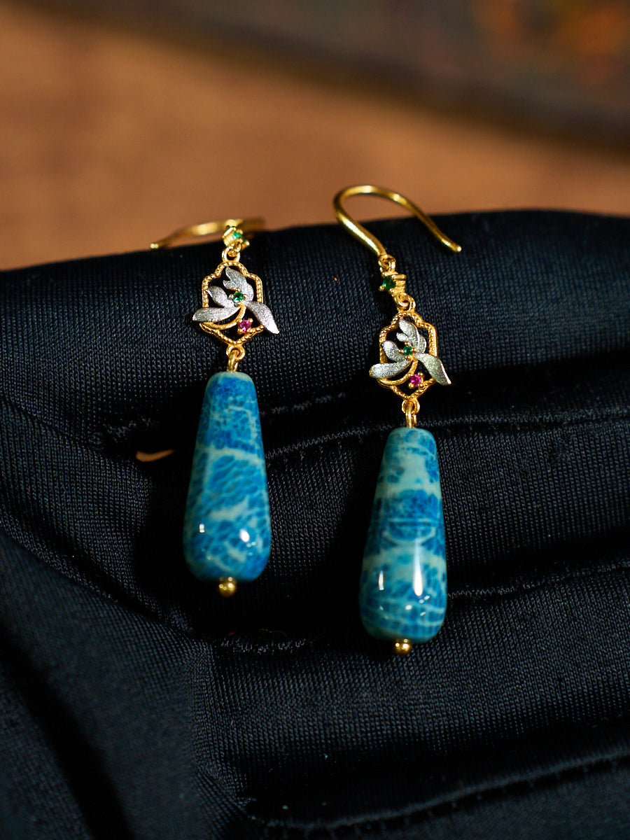 Azure Bloom Agatized Corale Drop Earrings