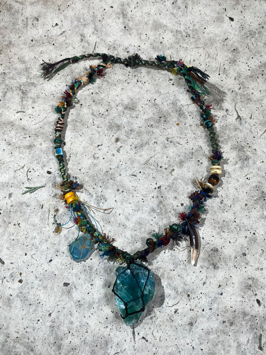 Green Fluorite Raw Stone Tibetan Necklace – Clarity, Growth and Wild Spirit