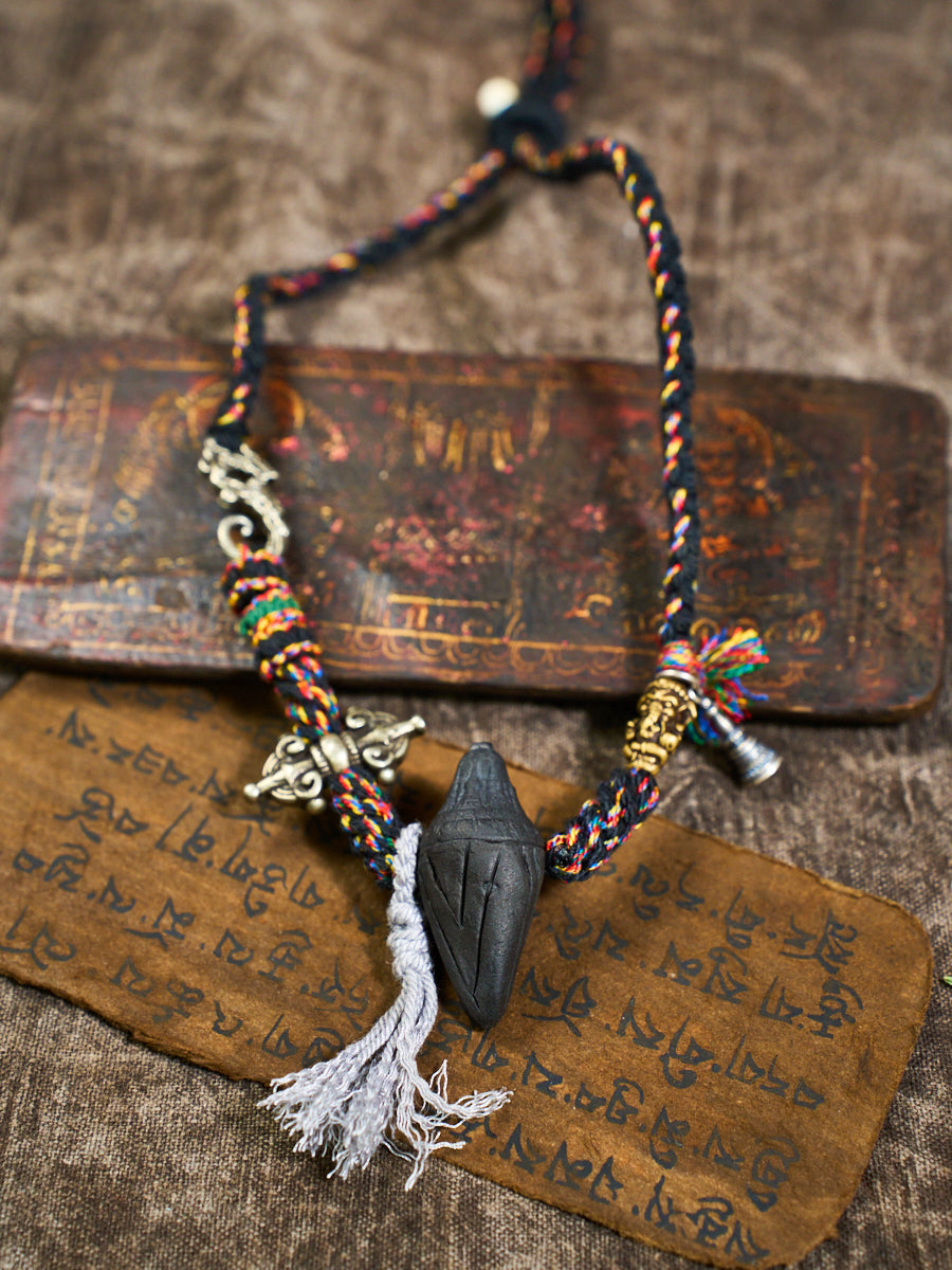 Black Tsa-Tsa Thokcha Charm Braided Necklace