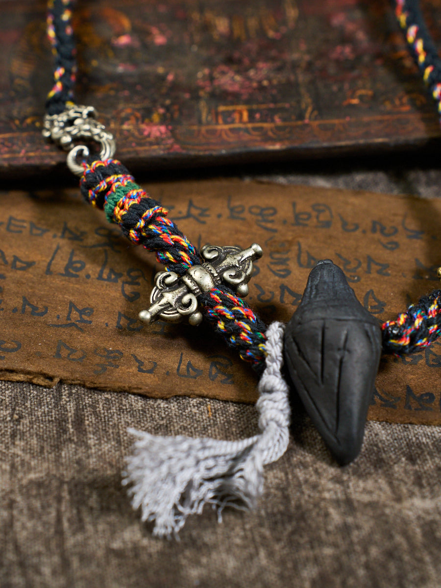 Black Tsa-Tsa Thokcha Charm Braided Necklace
