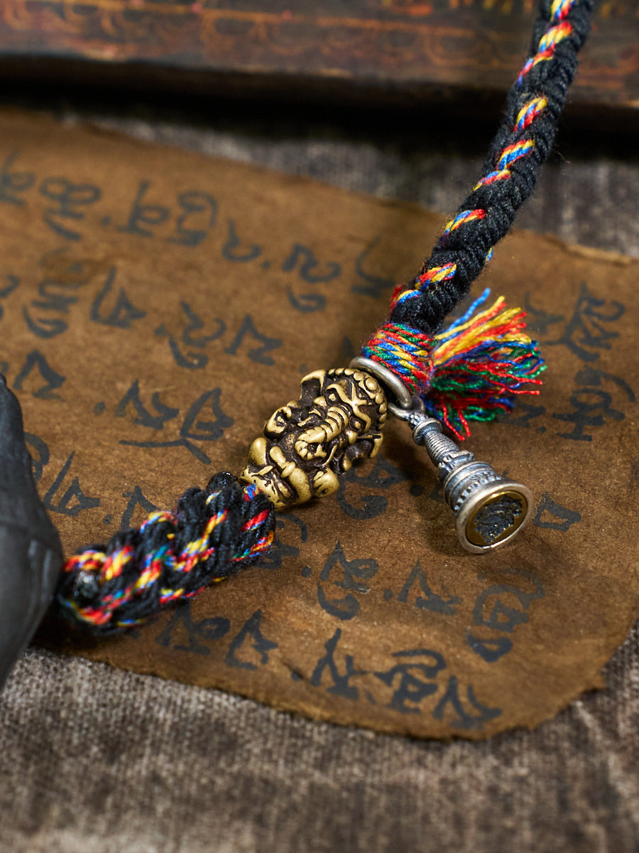 Black Tsa-Tsa Thokcha Charm Braided Necklace