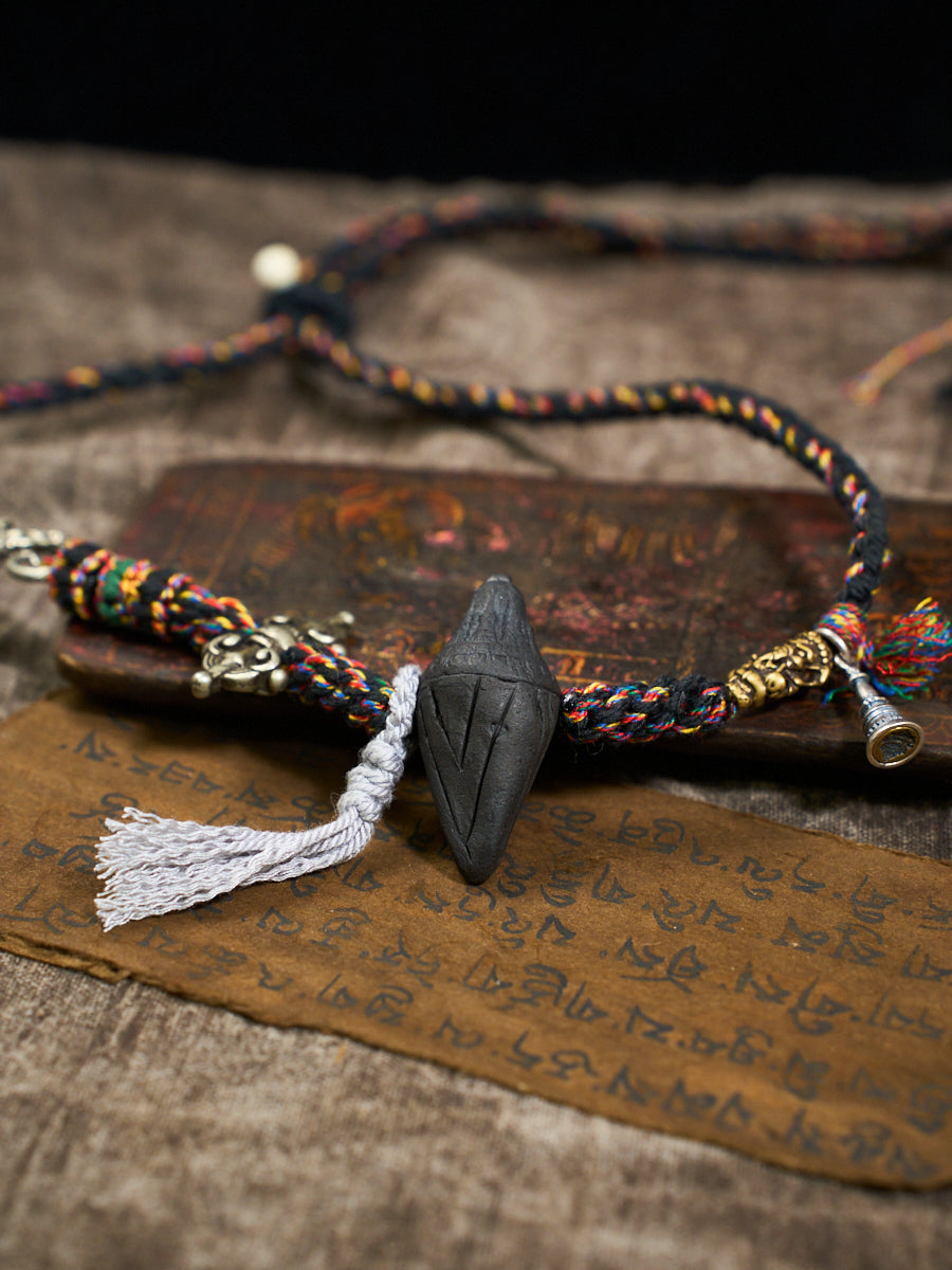 Black Tsa-Tsa Thokcha Charm Braided Necklace