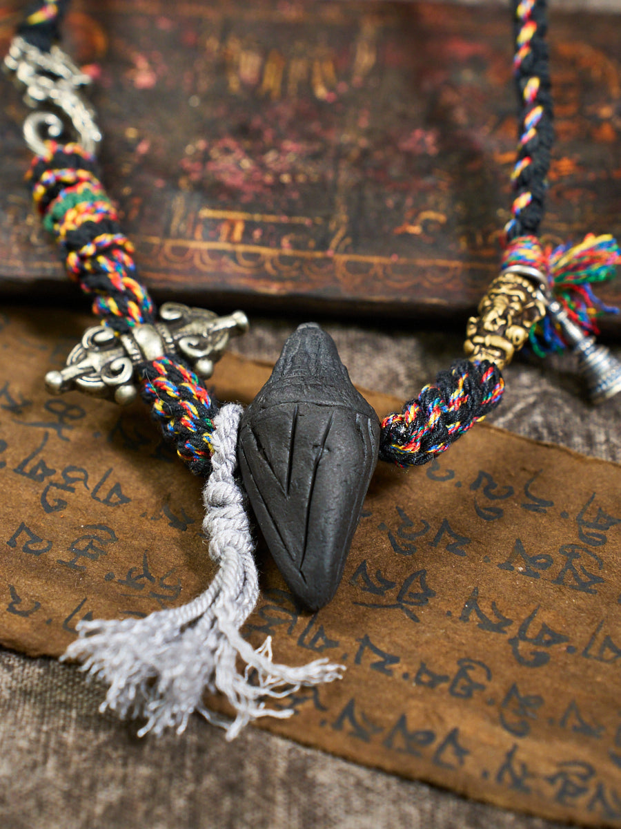 Black Tsa-Tsa Thokcha Charm Braided Necklace