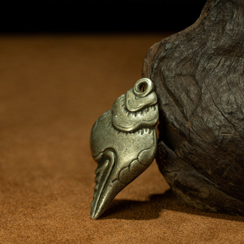 Ming Dynasty Tibetan Sky Iron Carved Conch Shell Thogchag Pendant – Rare Totem, Perfect Condition