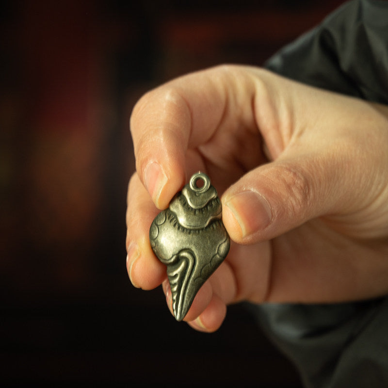 Ming Dynasty Tibetan Sky Iron Carved Conch Shell Thogchag Pendant – Rare Totem, Perfect Condition