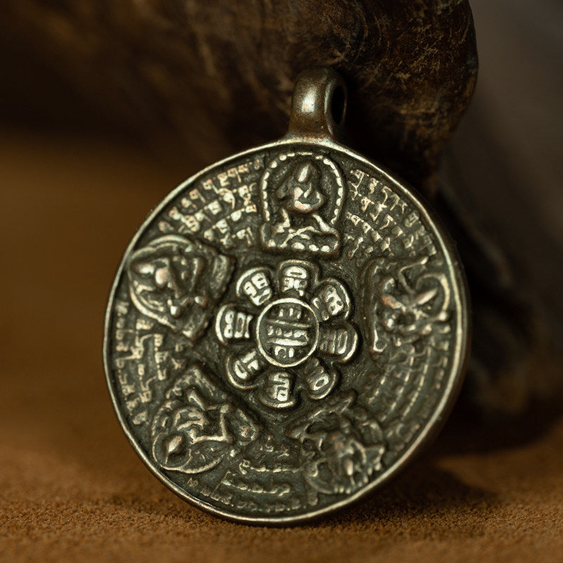 Ming Dynasty Tibetan Sky Iron Five Wealth Gods Nine-Palace Eight-Trigram Thogchag Plaque – Unique Totem